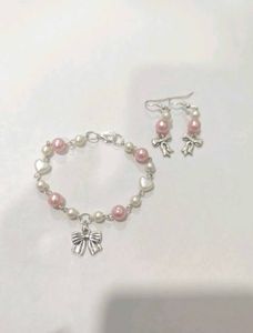 Bow coquette charm bracelet and earrings