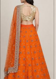 Vibrant Orange Embroidered Lehenga Choli
