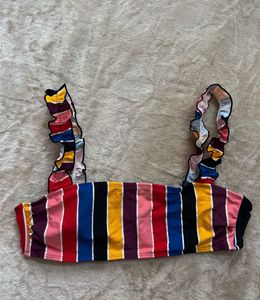 Striped Ruffle Bikini Top