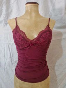 Burgundy Lace Trim Camisole Top