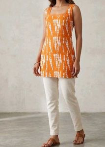 Orange Tie-Dye Sleeveless short Kurta