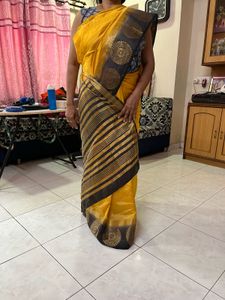 Elegant Yellow Saree with Black Border💛