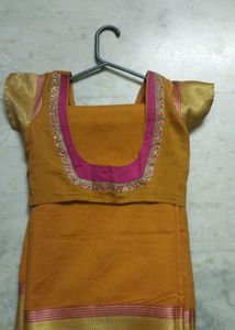 Mustard Color Saree With Gold Zari Border