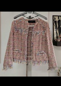 Zara Tweed Jacket with Fringes