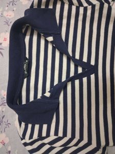 Striped Polo Neck Crop Top
