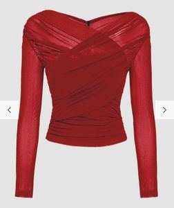 Red Sheer Ruched Long Sleeve Top