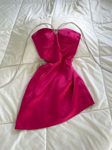 Hot Pink Strapless Cut-Out Mini Dress