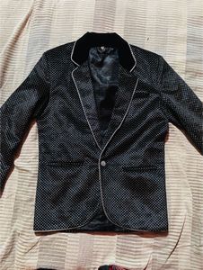 Men's Black Blazer with White Polka Dots