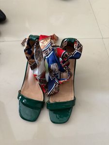 Chic Green Scarf Tie Heels