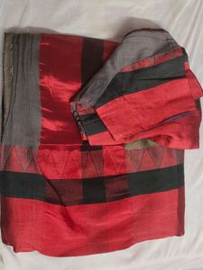Butiful Gray N Red Saree