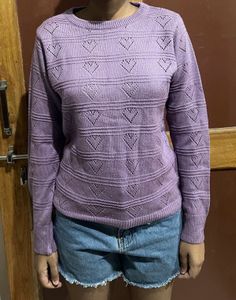 Lilac Heart Pattern Knit Sweater