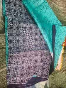 Beautiful Teal Saree with Floral Print