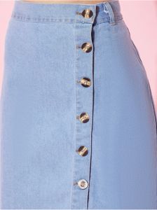 Light Blue Denim Button-Front Skirt