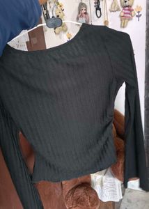 Black Square Neck Ribbed Top
