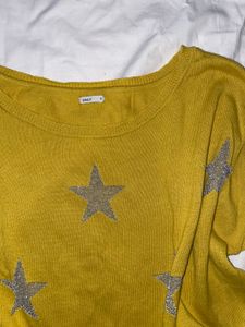 Mustard Yellow Star Y2K Knit Sweater