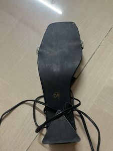 Black Lace-Up Sandals with Rhinestone Detail