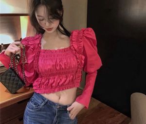 Chic Pink Puff Sleeve Smocked Top