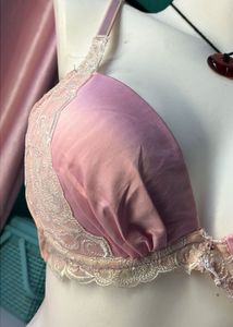 Pink Lace Trim Push-Up Bra