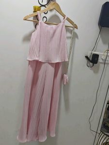 Pink Pleated Jumpsuit with Matching Bag