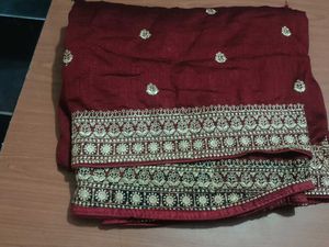 Elegant Embroidered Maroon Saree