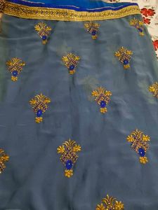 Royal Blue Embroidered Saree