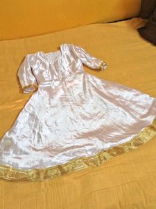 Elegant White Anarkali Dress with Gold Trim
