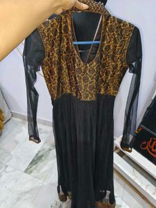 Elegant Black &amp; Gold Anarkali Gown