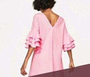 Zara Pink Ruffle Shift Dress (Made In Morocco)