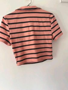 Striped Cropped Polo Top