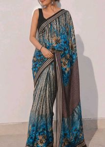 Beautiful Blue Floral Print Saree