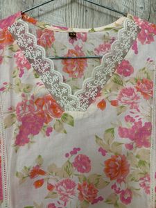 Floral Print Kurta with Lace Trim co ord set