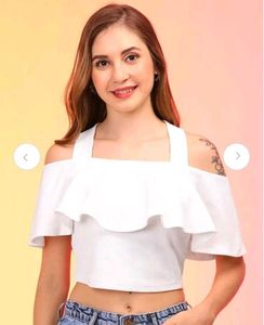 White Off-Shoulder Ruffle Crop Top