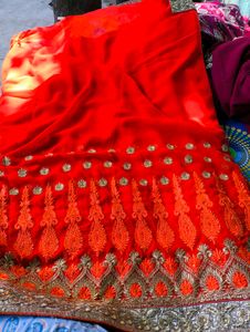 Orange Embroidered Saree