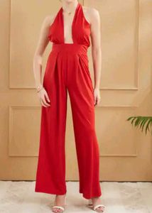 Chic Red Halterneck Jumpsuit Shein