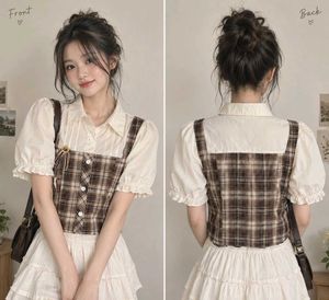 Plaid Layered Puff Sleeve Top