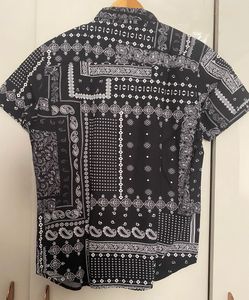 Men's Black Bandana Print Short Sleeve Shirt