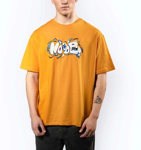 Unisex Down Shoulder Orange Graphic Tee