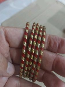 Red and Gold Spiral Bangles Set of 4 +1
