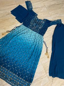 Stunning Blue nayra cut Kurta Set with Palazzo &amp; D