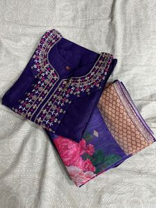 purple Embroidered Kurta Set