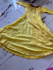 Beautiful Yellow Gown With Polka Print