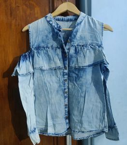 Denim Cold Shoulder Top