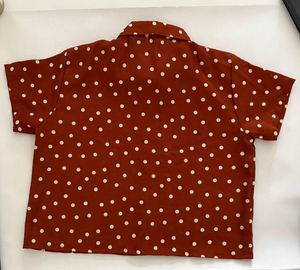 Retro Polka Dot Button-Up Crop Shirt