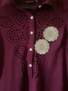 Maroon Embroidered Kurta/ shirt dress