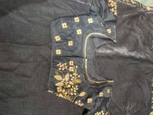 velvet grey saree with stiched blouse