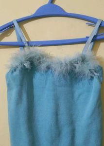 Blue Feather Trim Cami Top