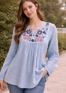 Embroidered Blue Cotton Kurta