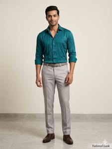 Men's Teal Textured Formal Shirt
