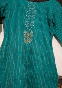 Teal Embellished Kurta with Pants Set