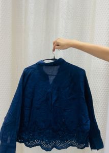 Elegant Navy Blue Embroidered Blouse